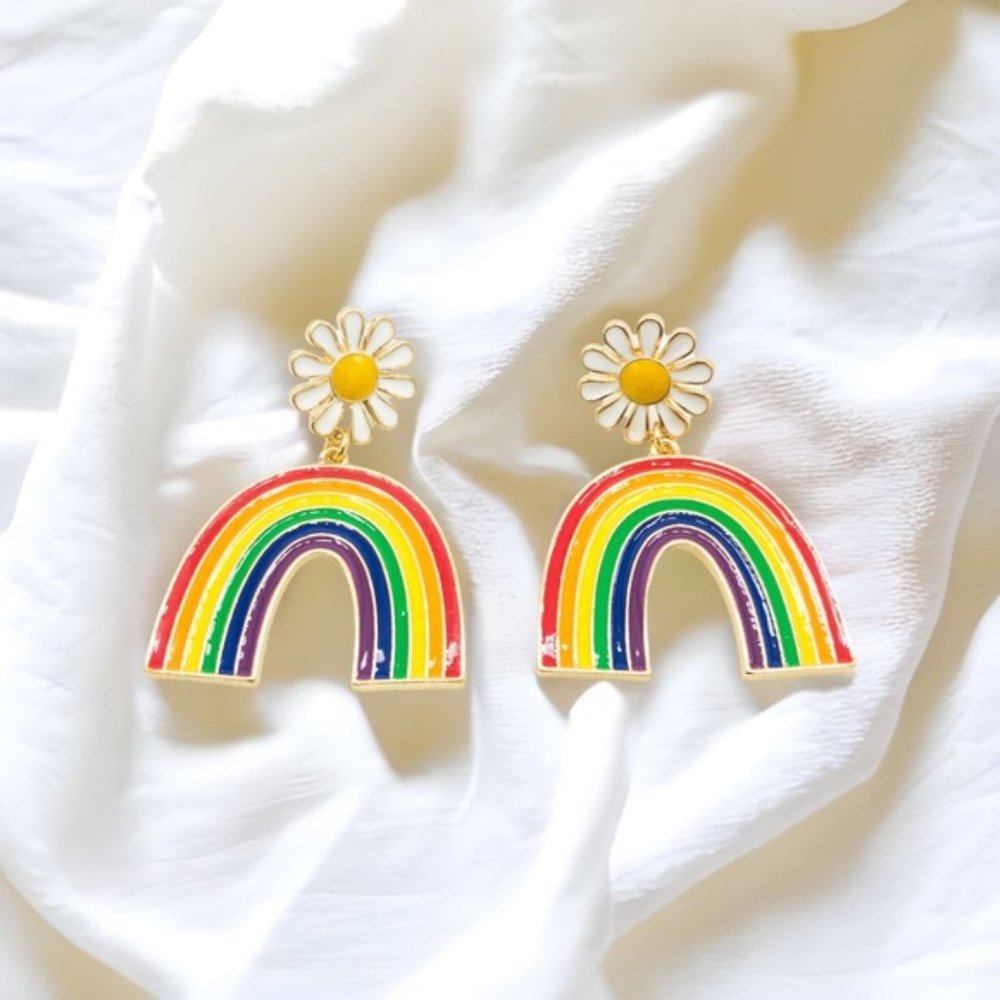 daisy & rainbow earrings